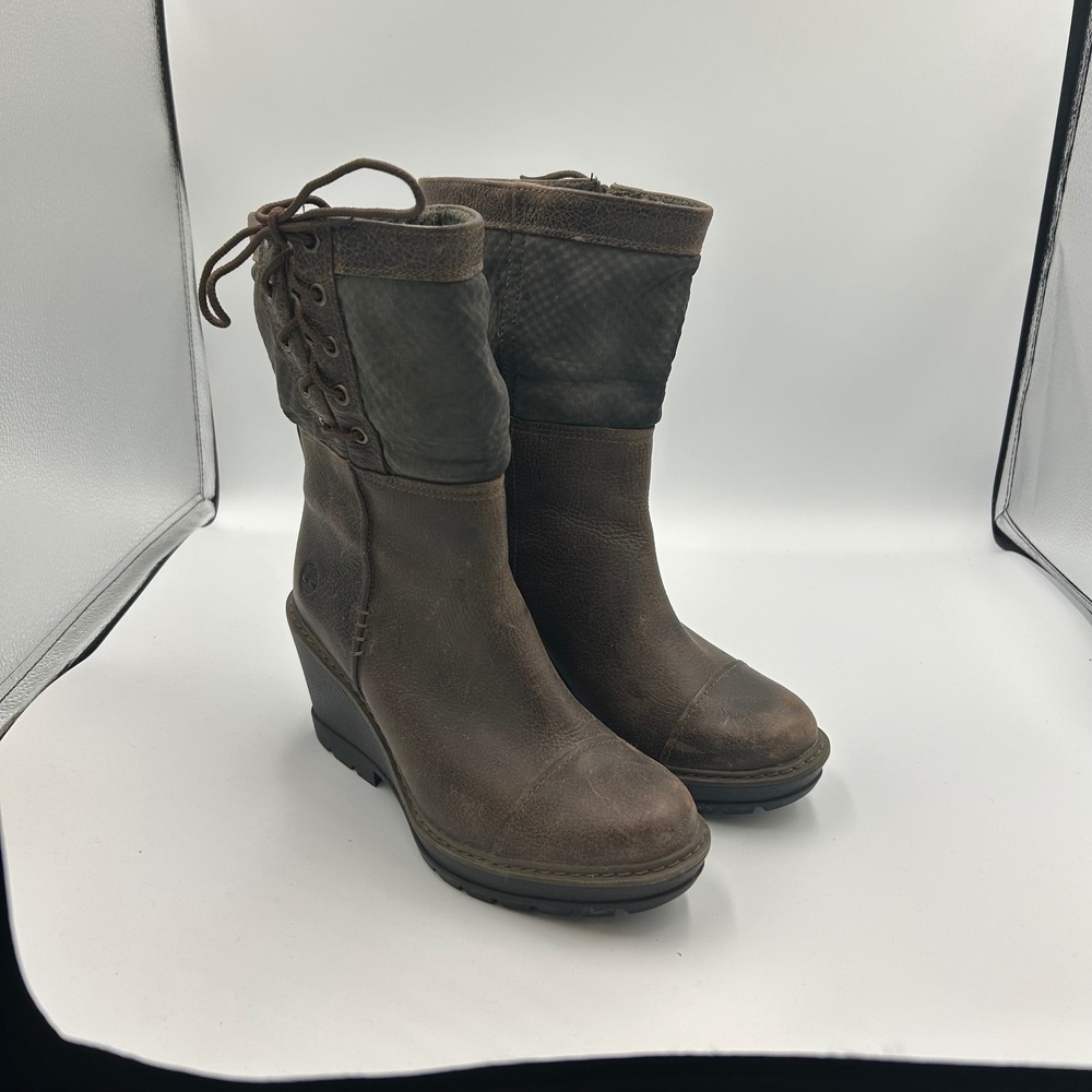 Timberland‎ W Defender Water Repellant Leather Wedge Lace Up Ankle Boots Sz 7